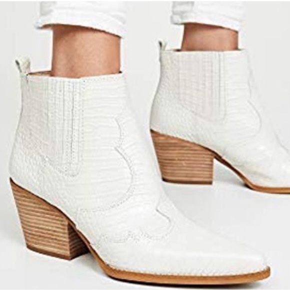 Sam Edelman Winona Embossed Reptile Crocodile Leather Upper White Booties 8.5 - Picture 1 of 15
